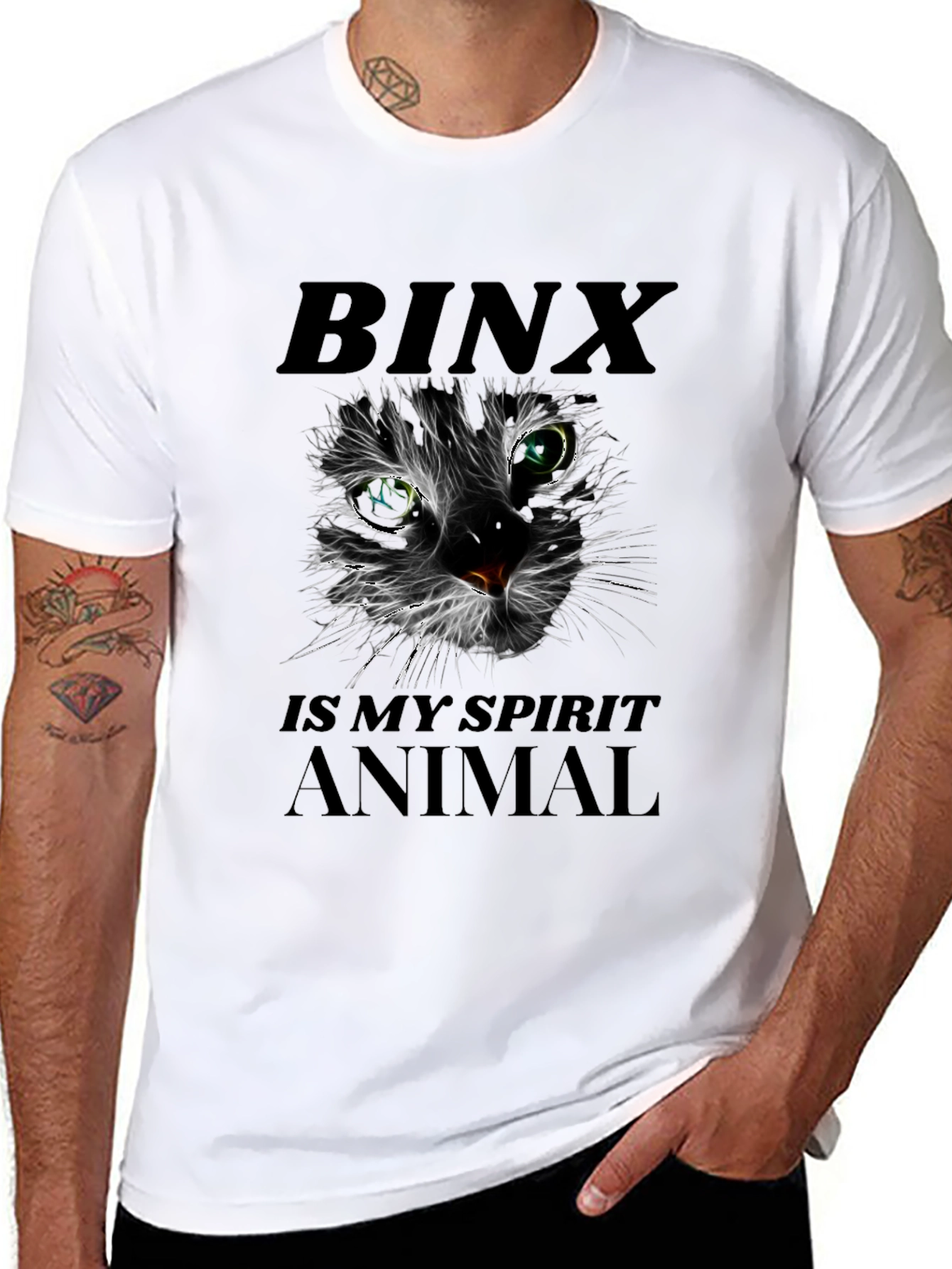 Binx Cat Spirit Animal Graphic T-Shirt - Black