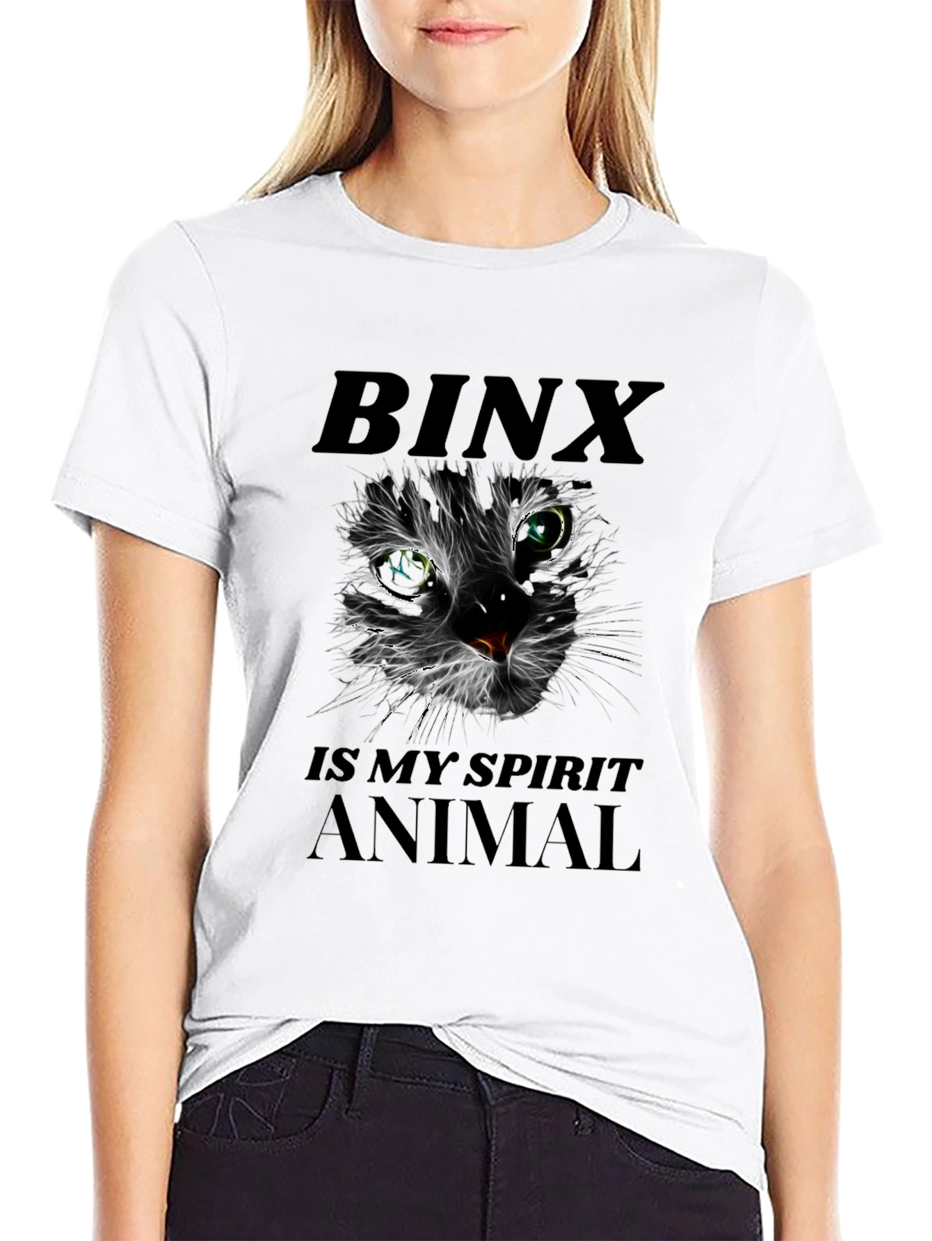 Binx Cat Spirit Animal Graphic T-Shirt - Black