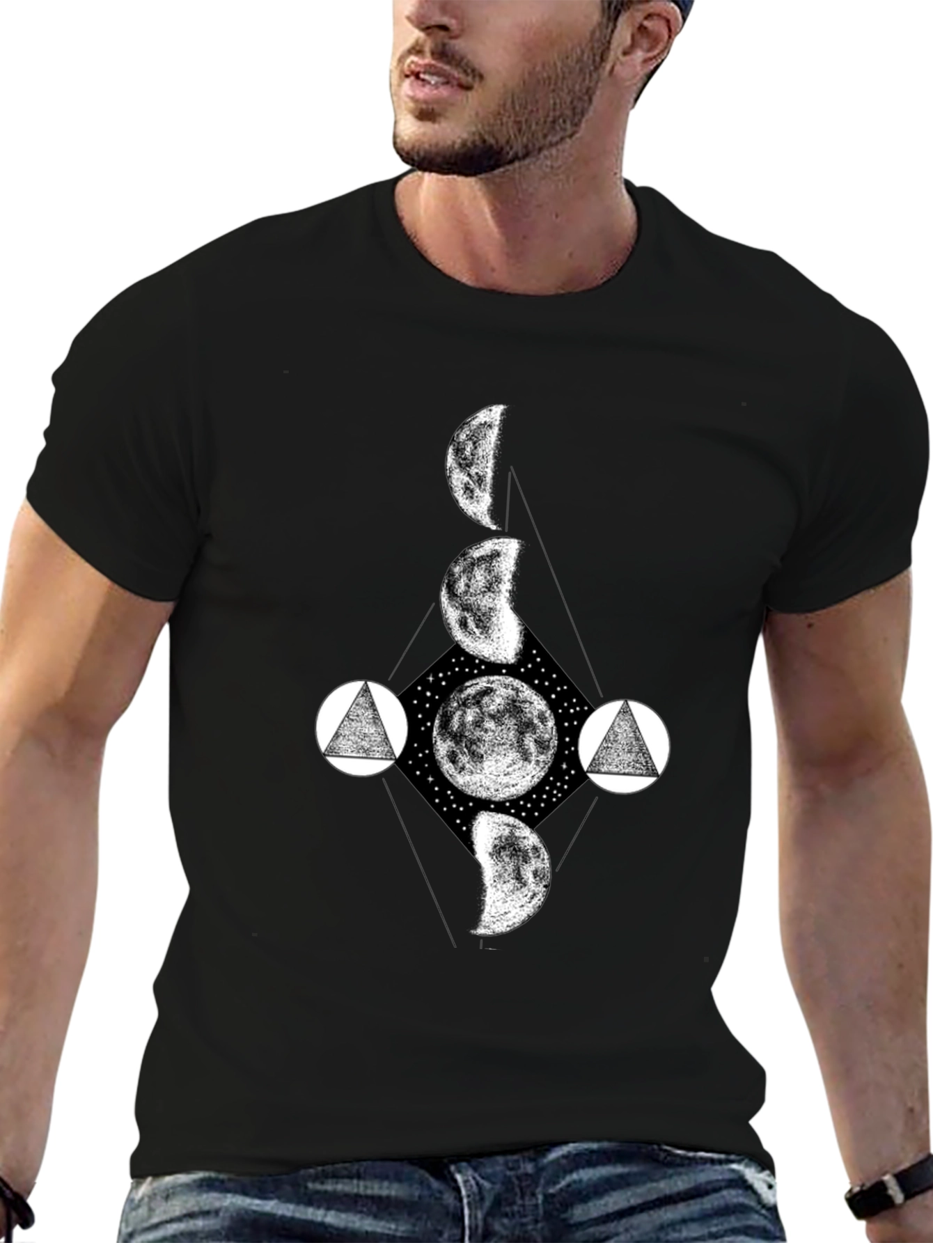 Celestial Moon Phase Graphic T-Shirt - Modern Design