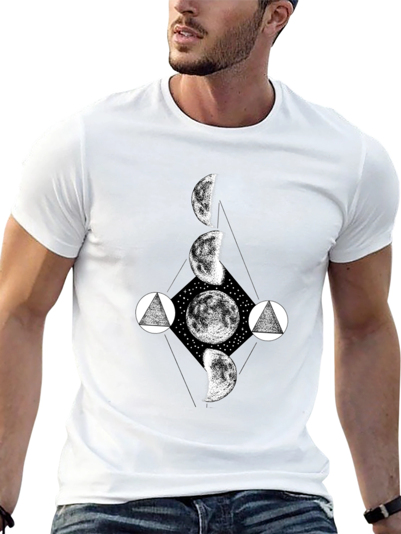 Celestial Moon Phase Graphic T-Shirt - Modern Design