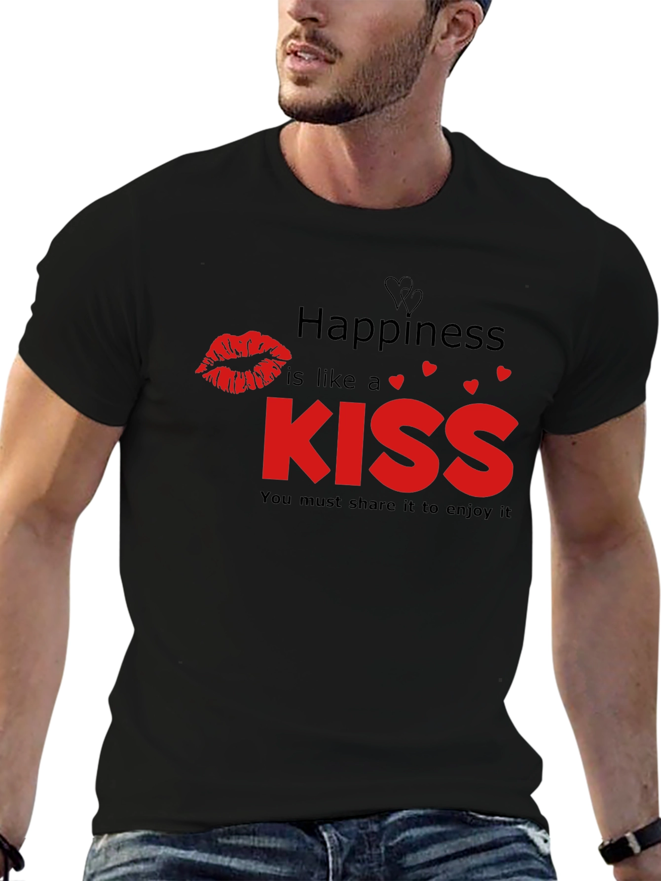Happiness Kiss Graphic Tee - Black