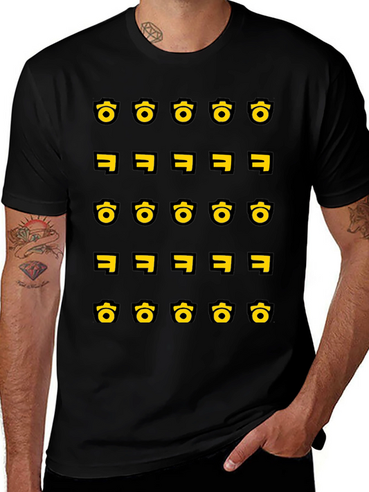 Graphic Crew Neck T-Shirt - Novelty Korean Character Print