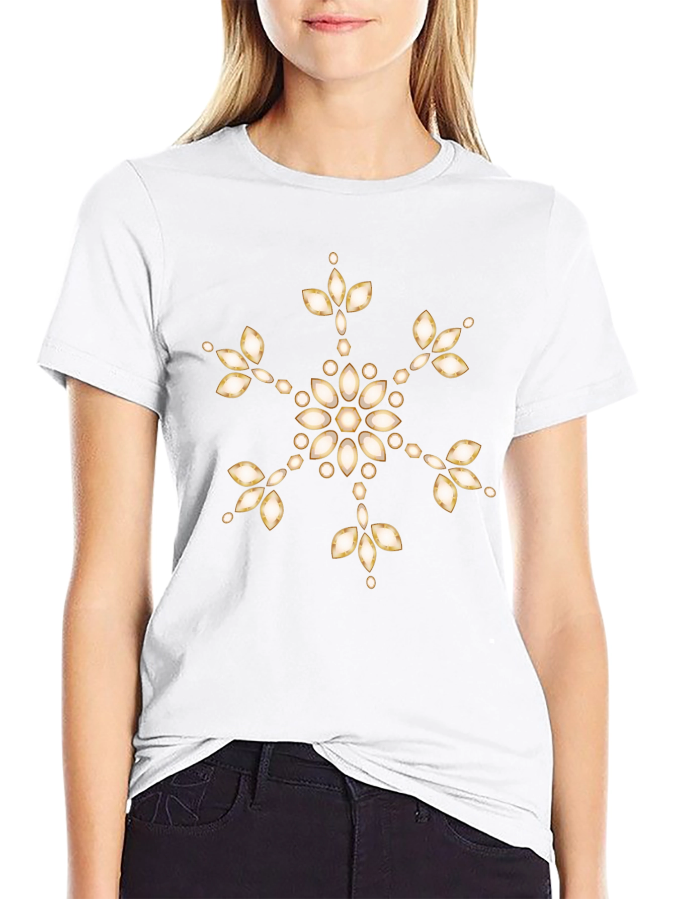 Elegant Snowflake Graphic Tee - Black Casual Shirt