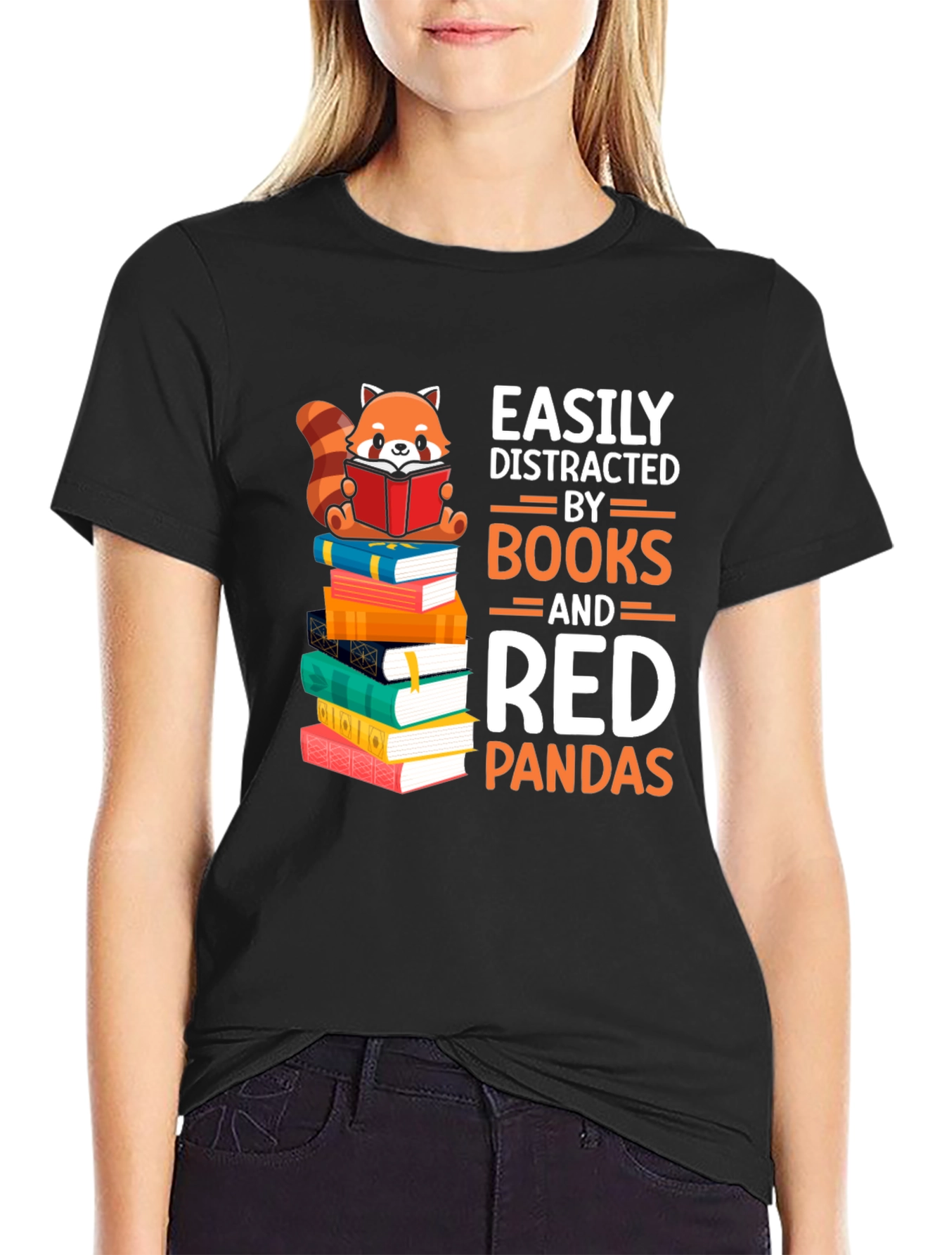 Easily Distracted by Books and Red Pandas T-Shirt