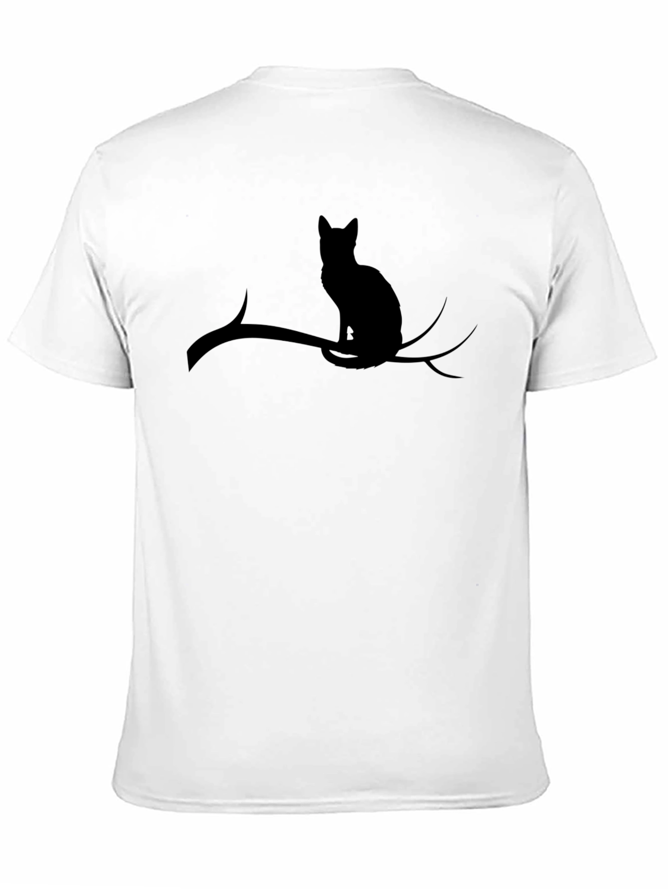 Cat on Branch Black T-Shirt - Unique Design