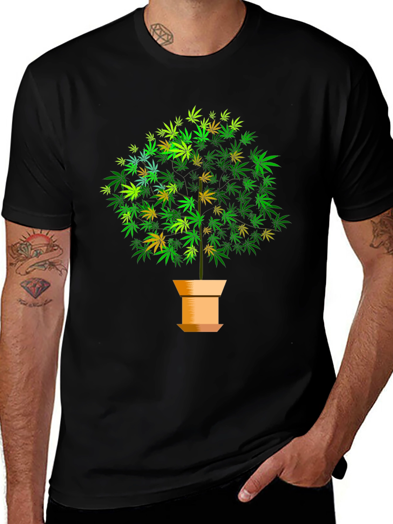 Marijuana Tree Graphic Black T-Shirt