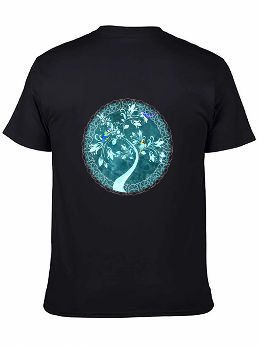 Nature Tree Birds Graphic Black T-Shirt