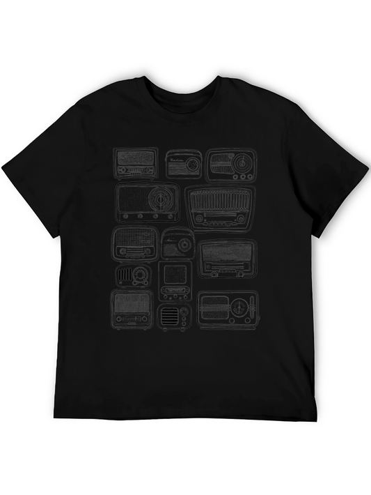Retro Radio Print Black T-Shirt