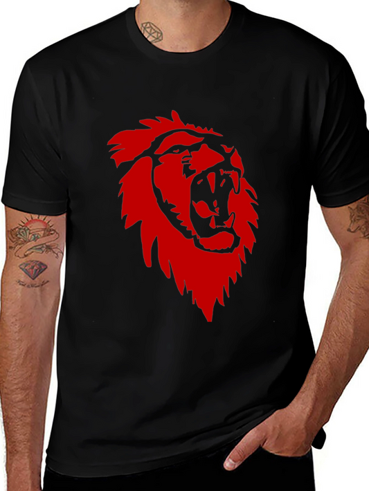 Bold Lion Graphic Tee - Black Cotton Crew Neck T-Shirt