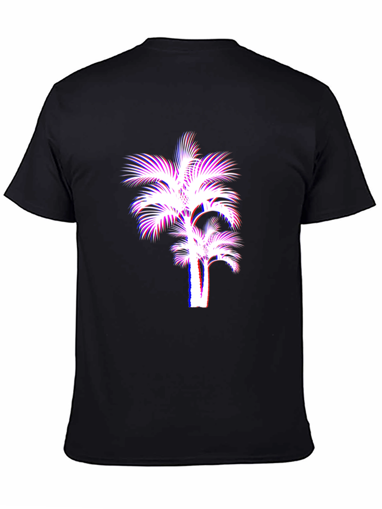 Retro Palm Tree Graphic Tee - Black Cotton Blend