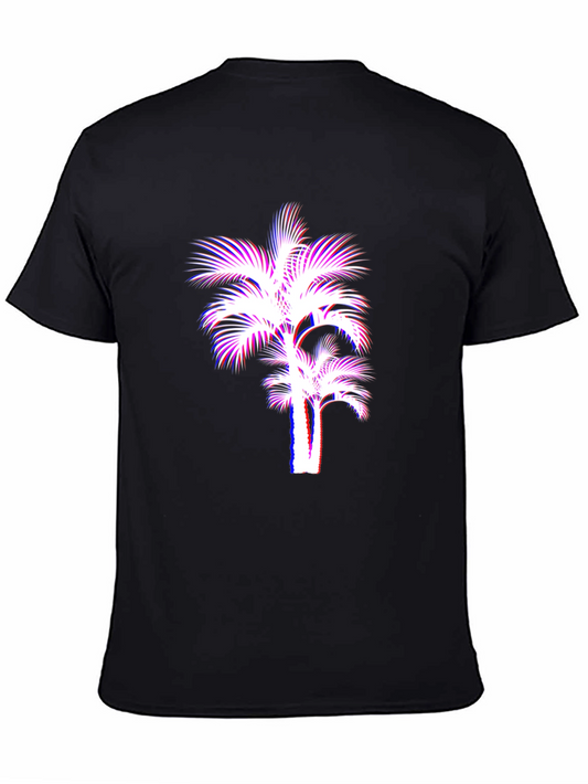 Retro Palm Tree Graphic Tee - Black Cotton Blend
