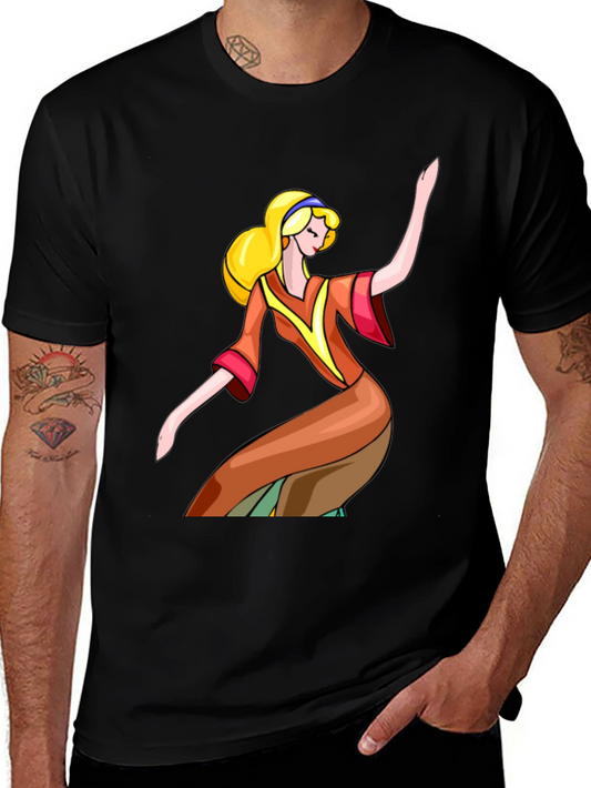 Retro Cartoon Girl Black T-Shirt