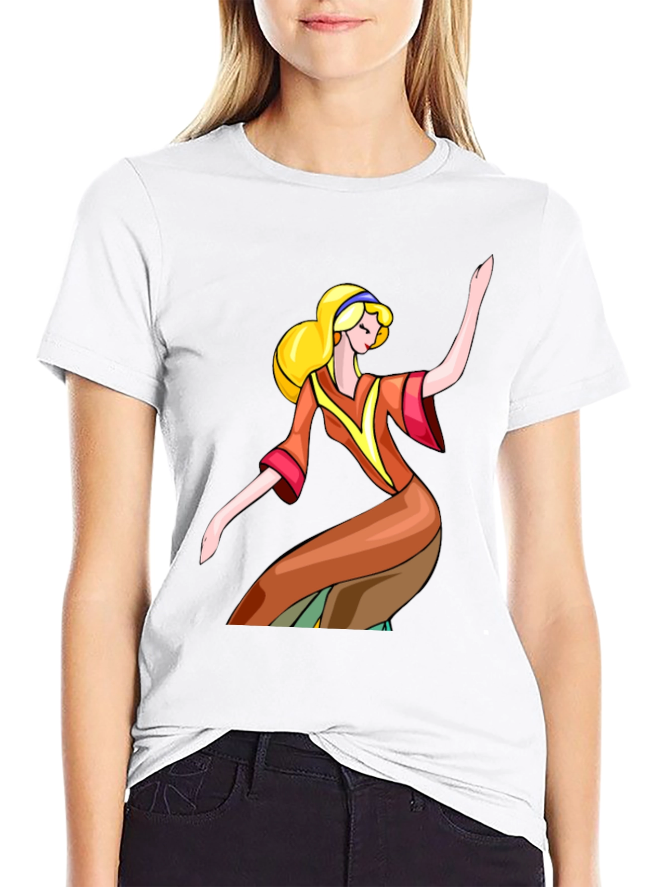 Retro Cartoon Girl Black T-Shirt