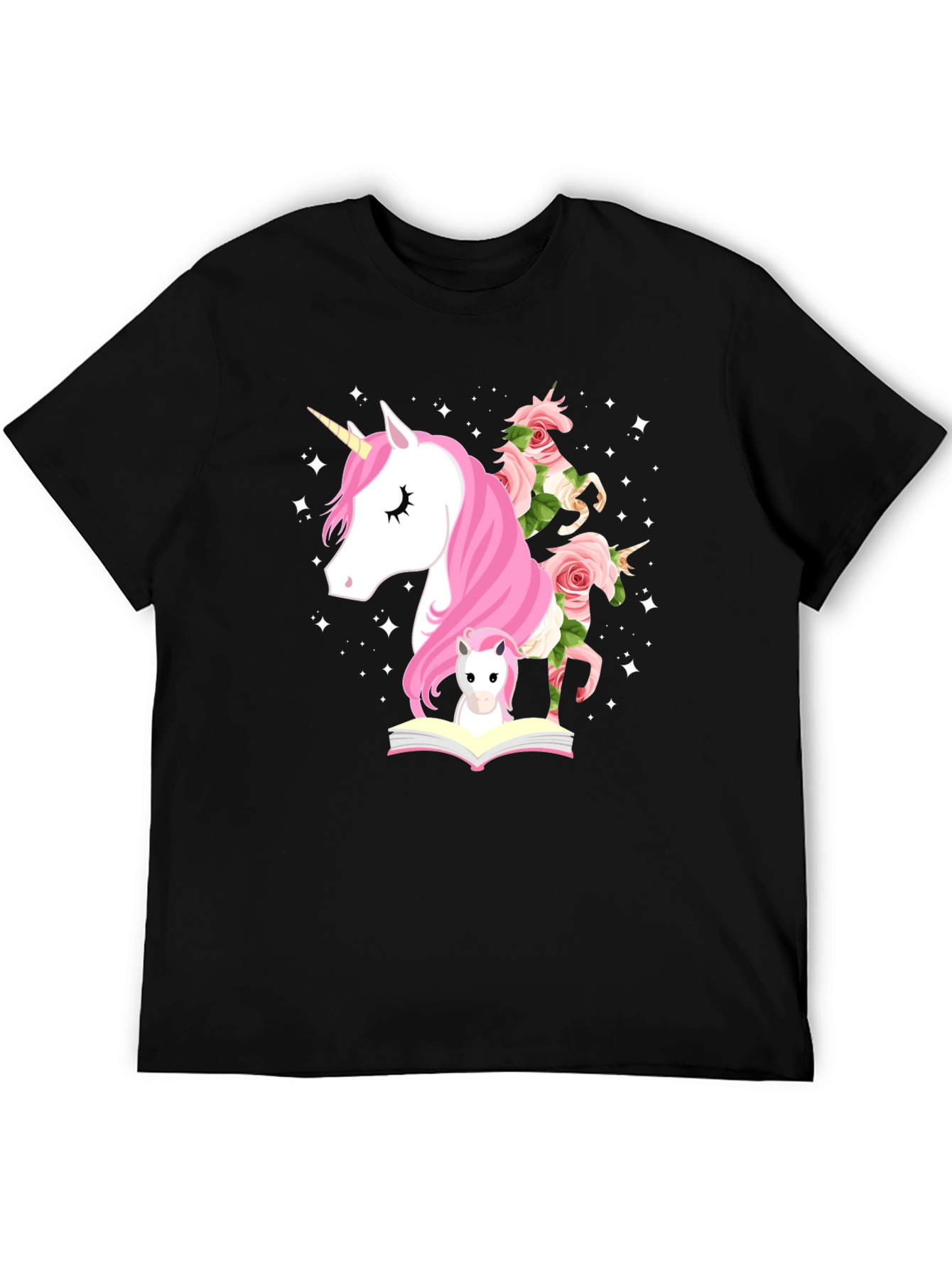 Unicorn & Flowers Graphic Black Tee