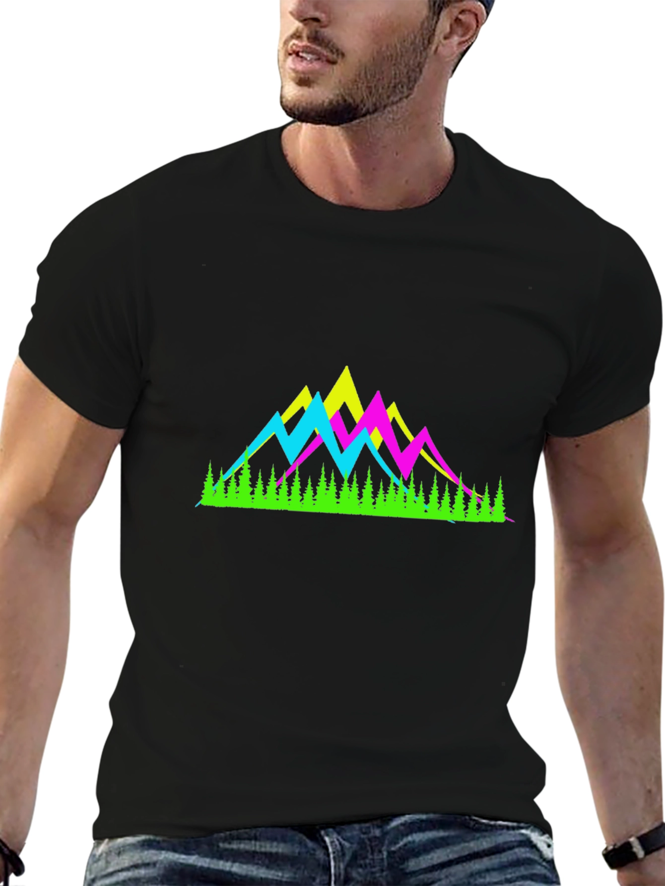 Neon Mountain Graphic Tee - Black T-Shirt