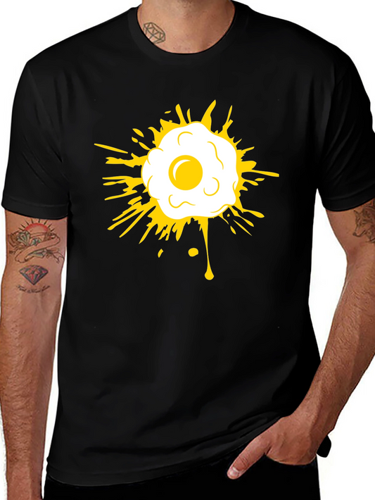 Sunny Side Up Egg Graphic Tee - Casual Black T-Shirt