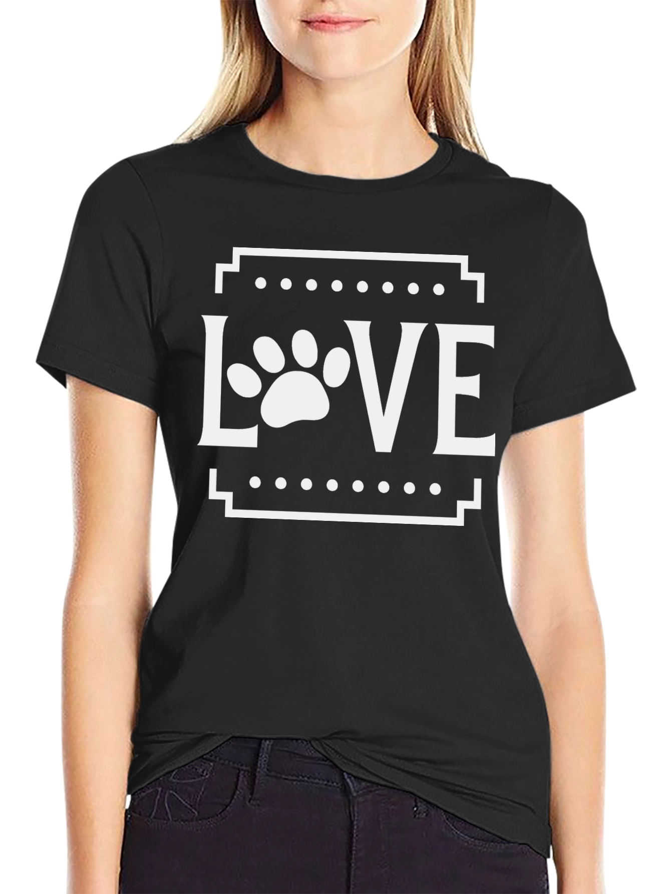 Love Paw Print Graphic Tee - Black