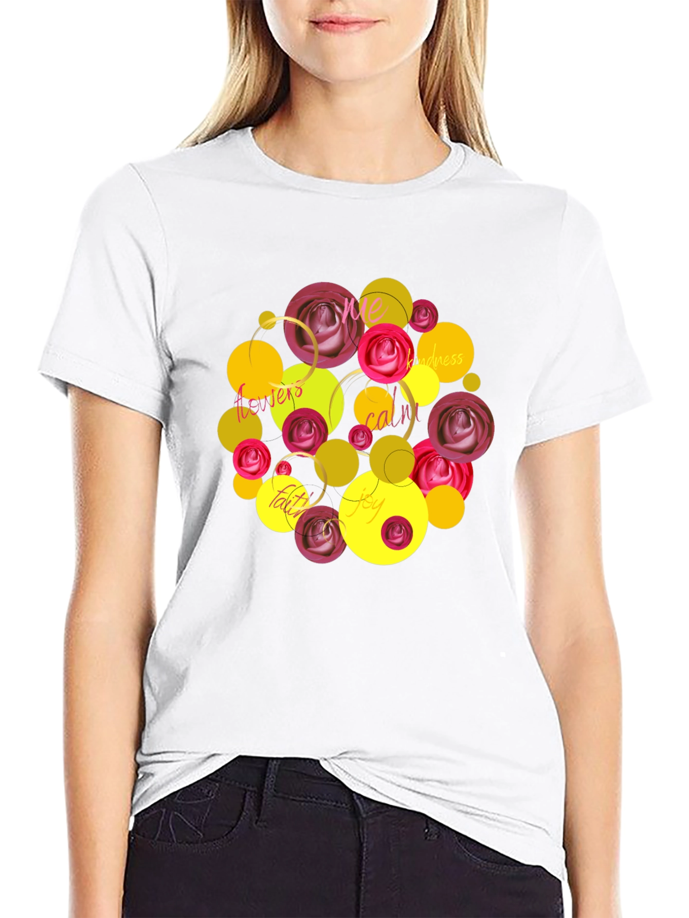 Floral Word Art T-Shirt - Positive Vibes