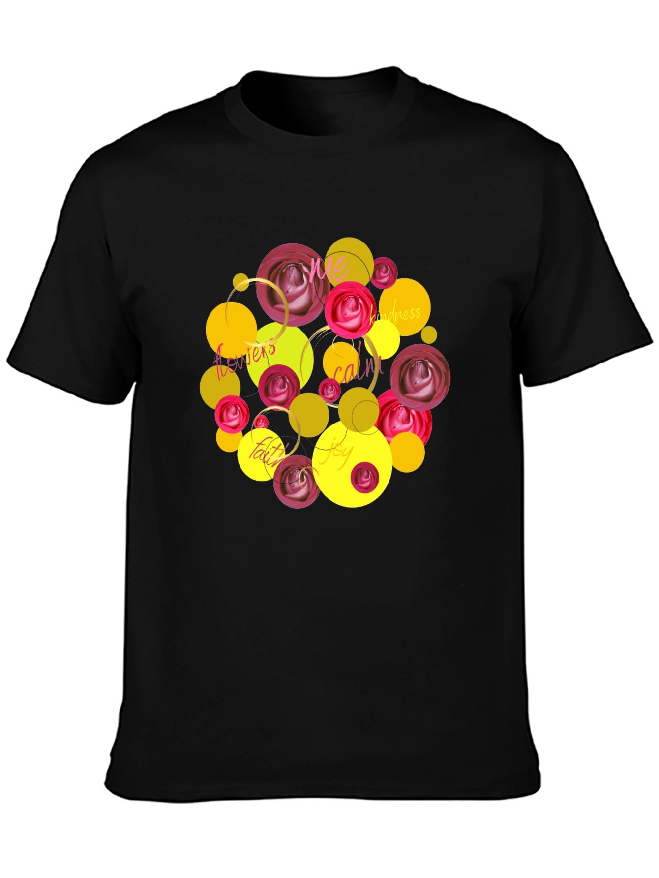 Floral Word Art T-Shirt - Positive Vibes