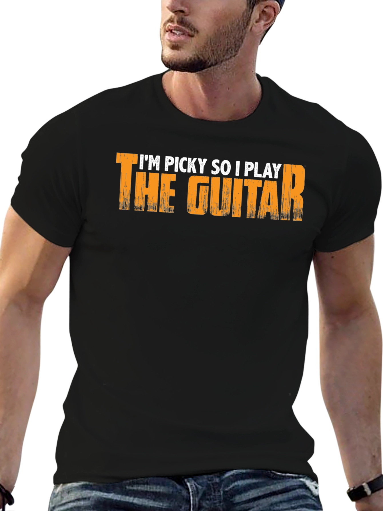 Picky Guitar Player Graphic Tee - Black Cotton T-Shirt