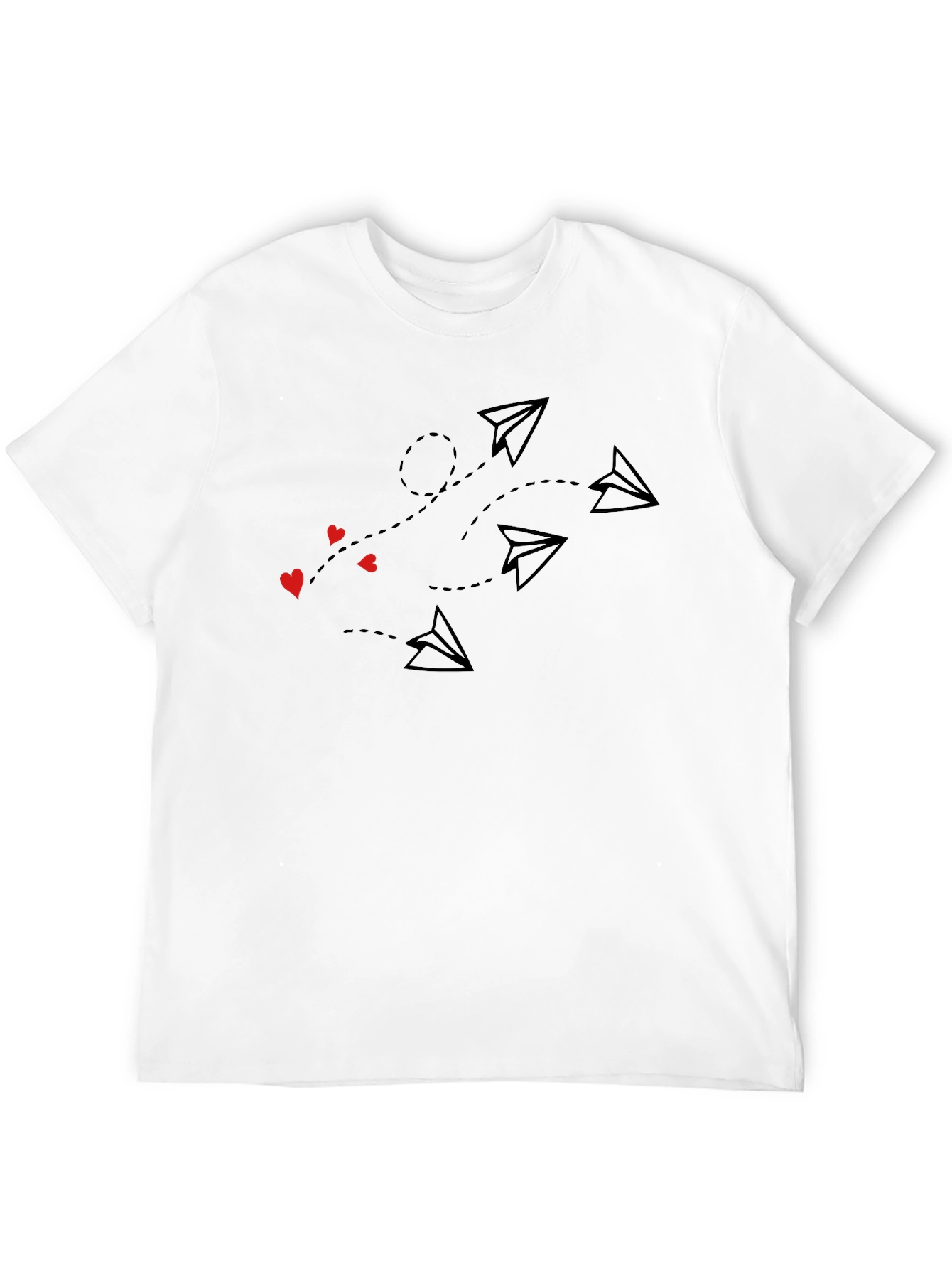 Paper Airplane & Heart Print Black T-Shirt