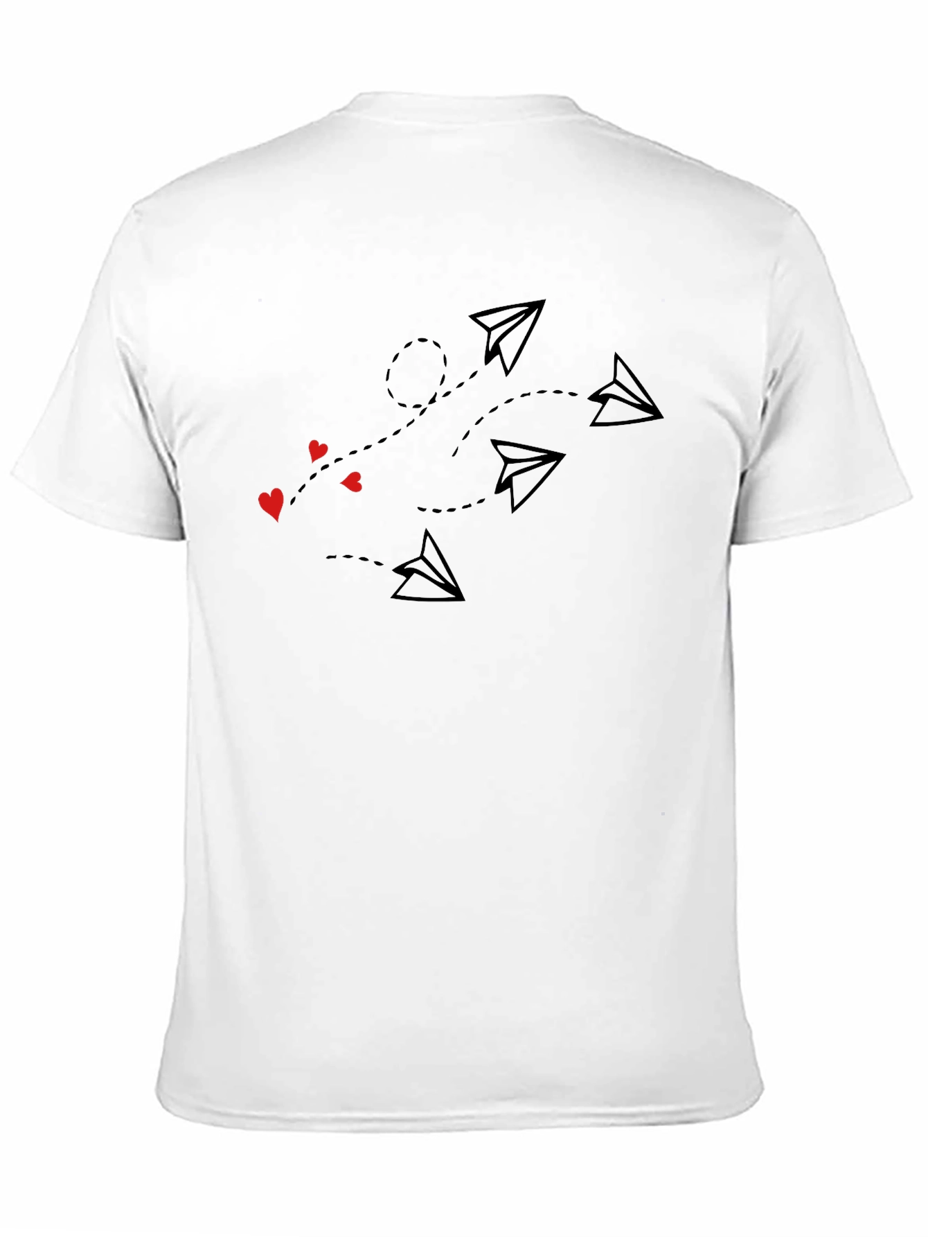 Paper Airplane & Heart Print Black T-Shirt