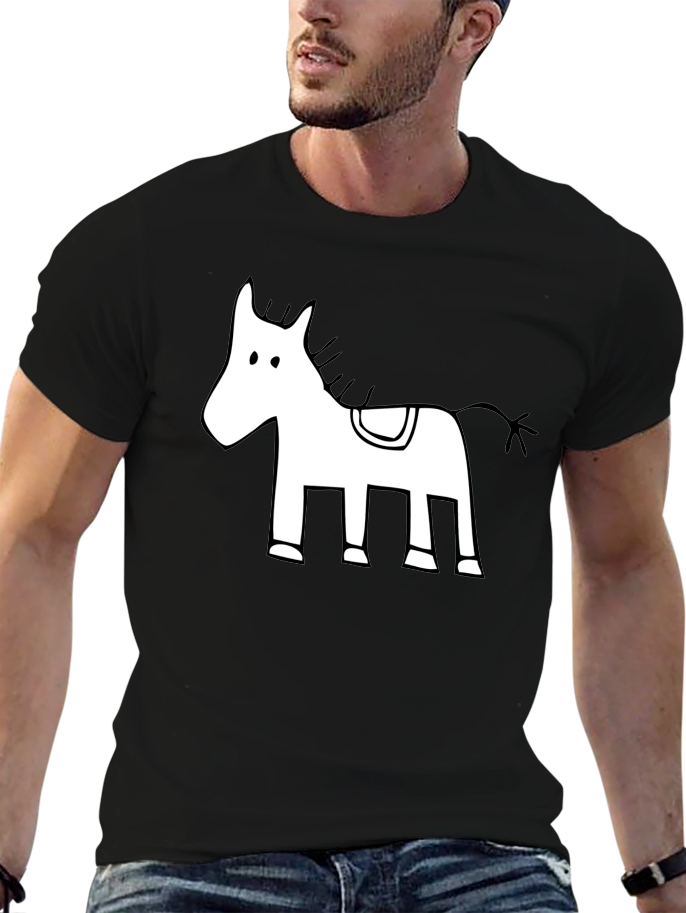 Cartoon Horse Graphic Tee - Mens Black T-Shirt