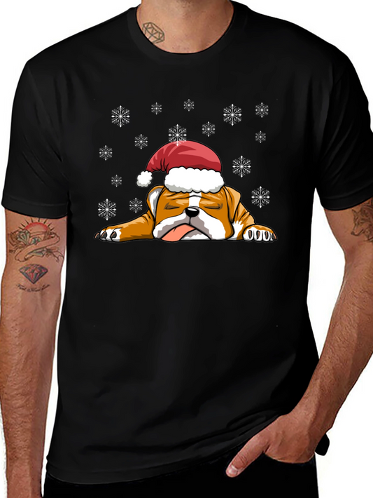 Bulldog Christmas T-Shirt - Santa Hat Cute Dog Tee