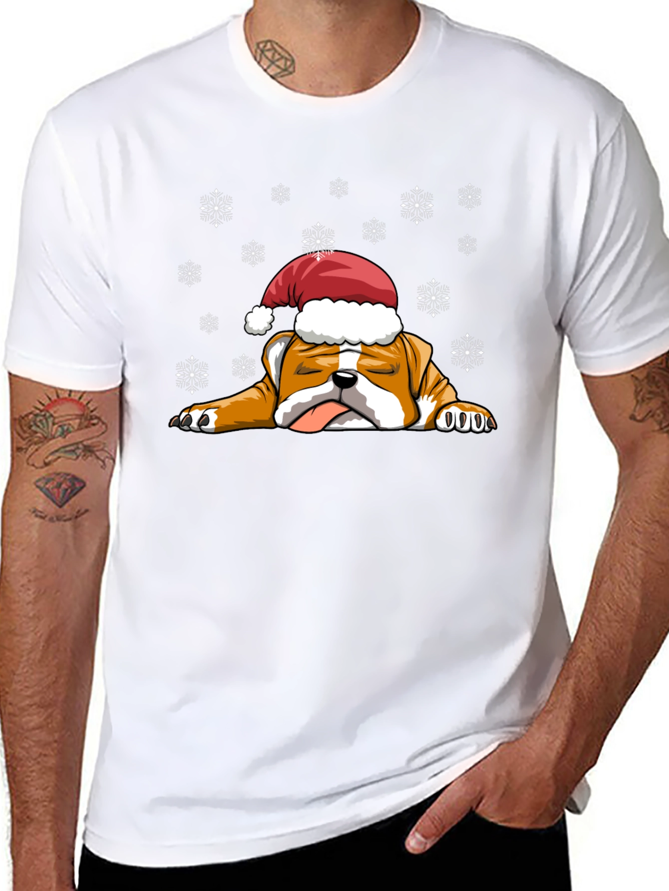 Bulldog Christmas T-Shirt - Santa Hat Cute Dog Tee