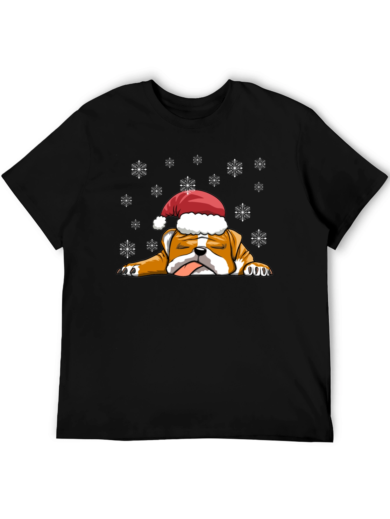 Bulldog Christmas T-Shirt - Santa Hat Cute Dog Tee