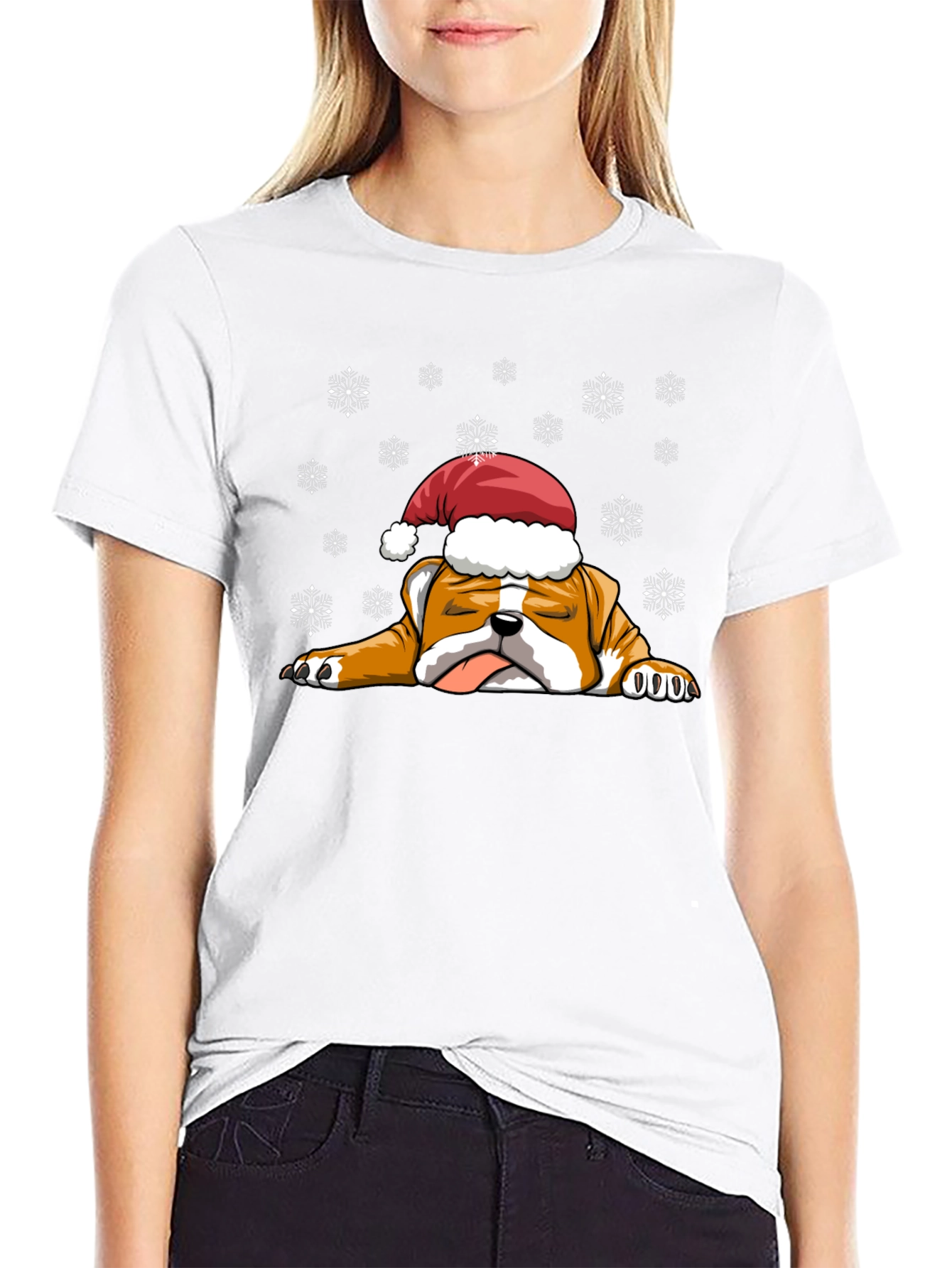 Bulldog Christmas T-Shirt - Santa Hat Cute Dog Tee