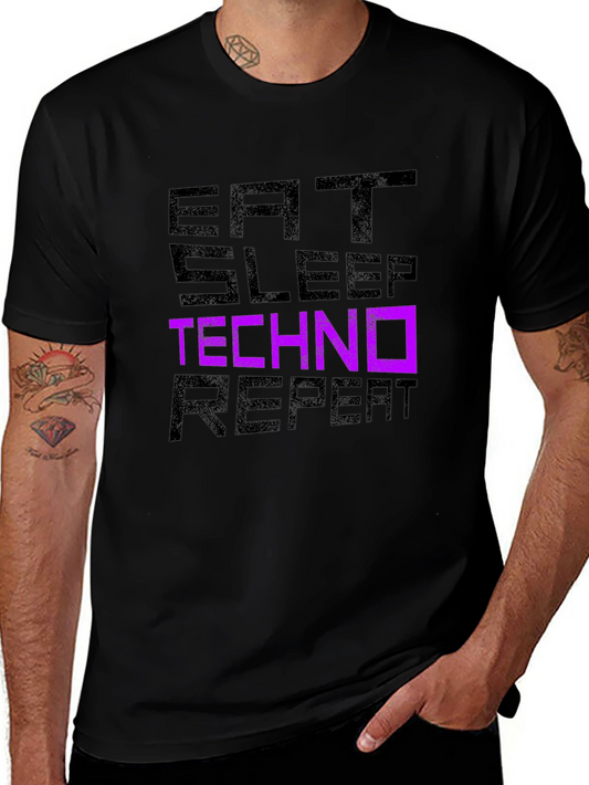 Eat Sleep Techno Repeat Graphic Tee - EDM Music Lover Shirt