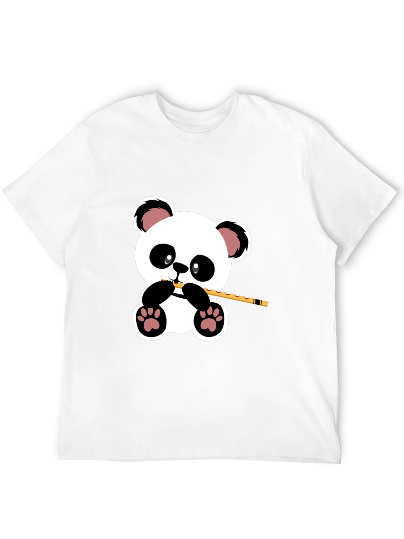 Panda Playing Flute Graphic T-Shirt - Black