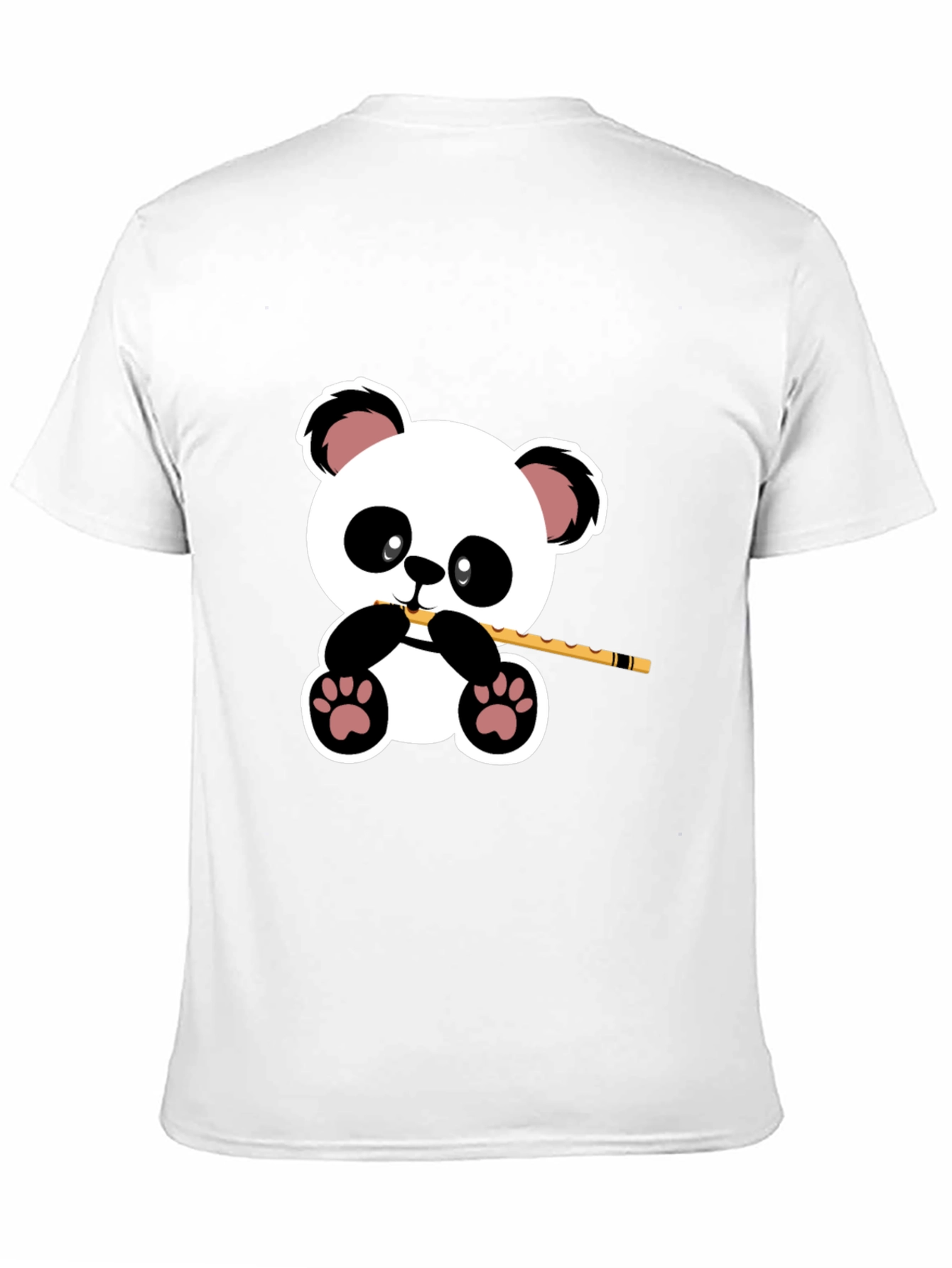 Panda Playing Flute Graphic T-Shirt - Black