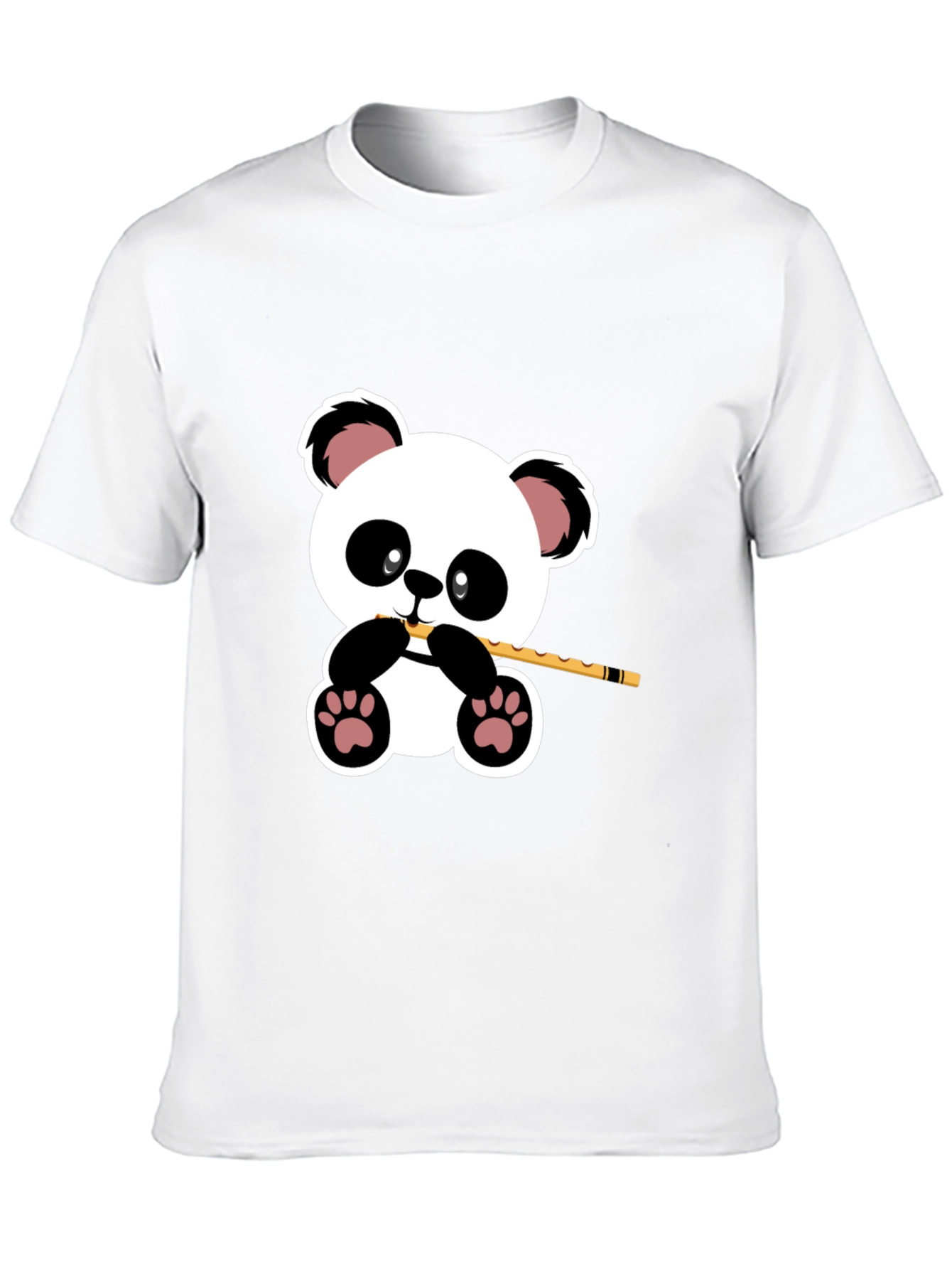 Panda Playing Flute Graphic T-Shirt - Black