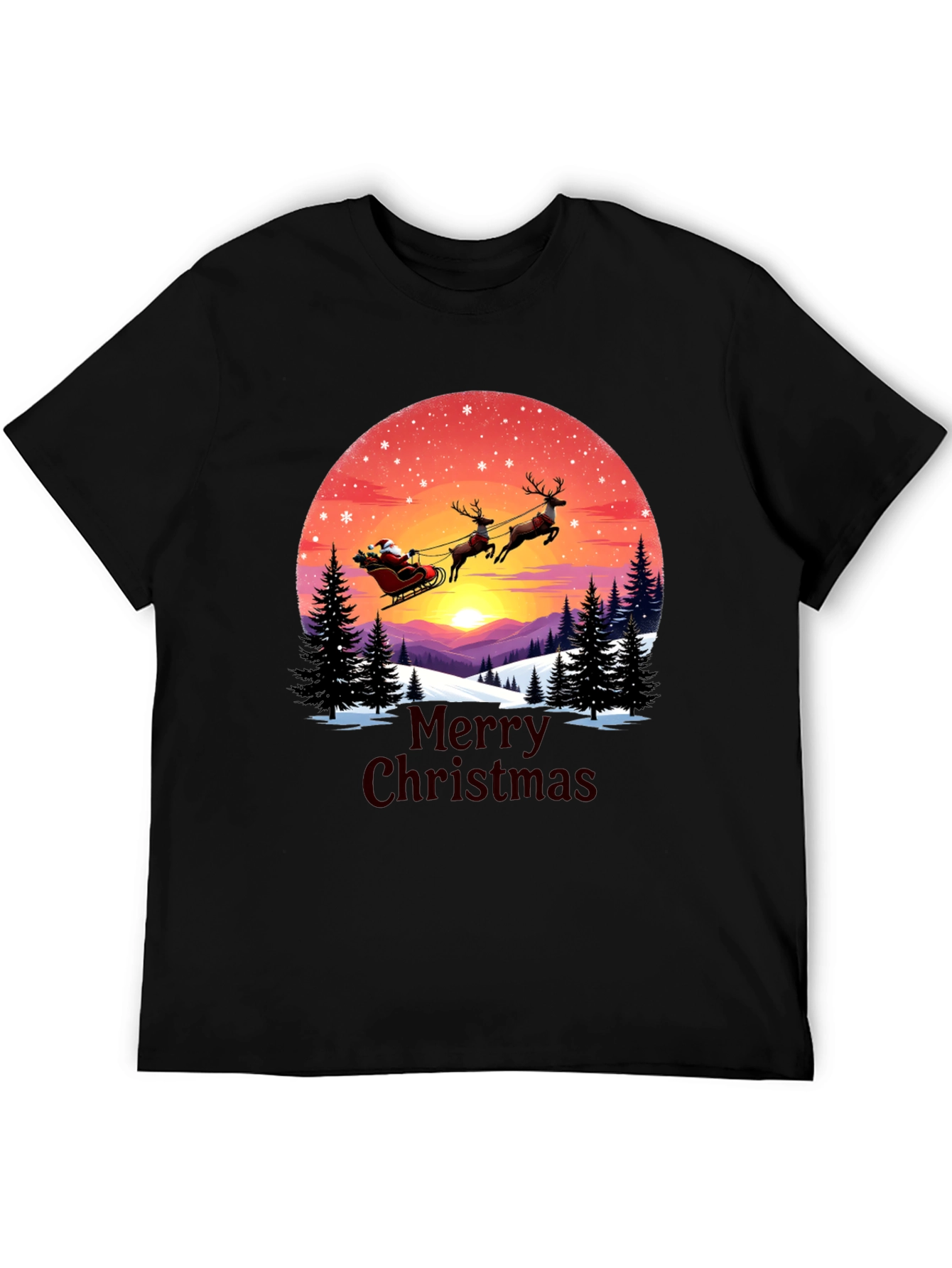 Merry Christmas Santa Sleigh Graphic Tee