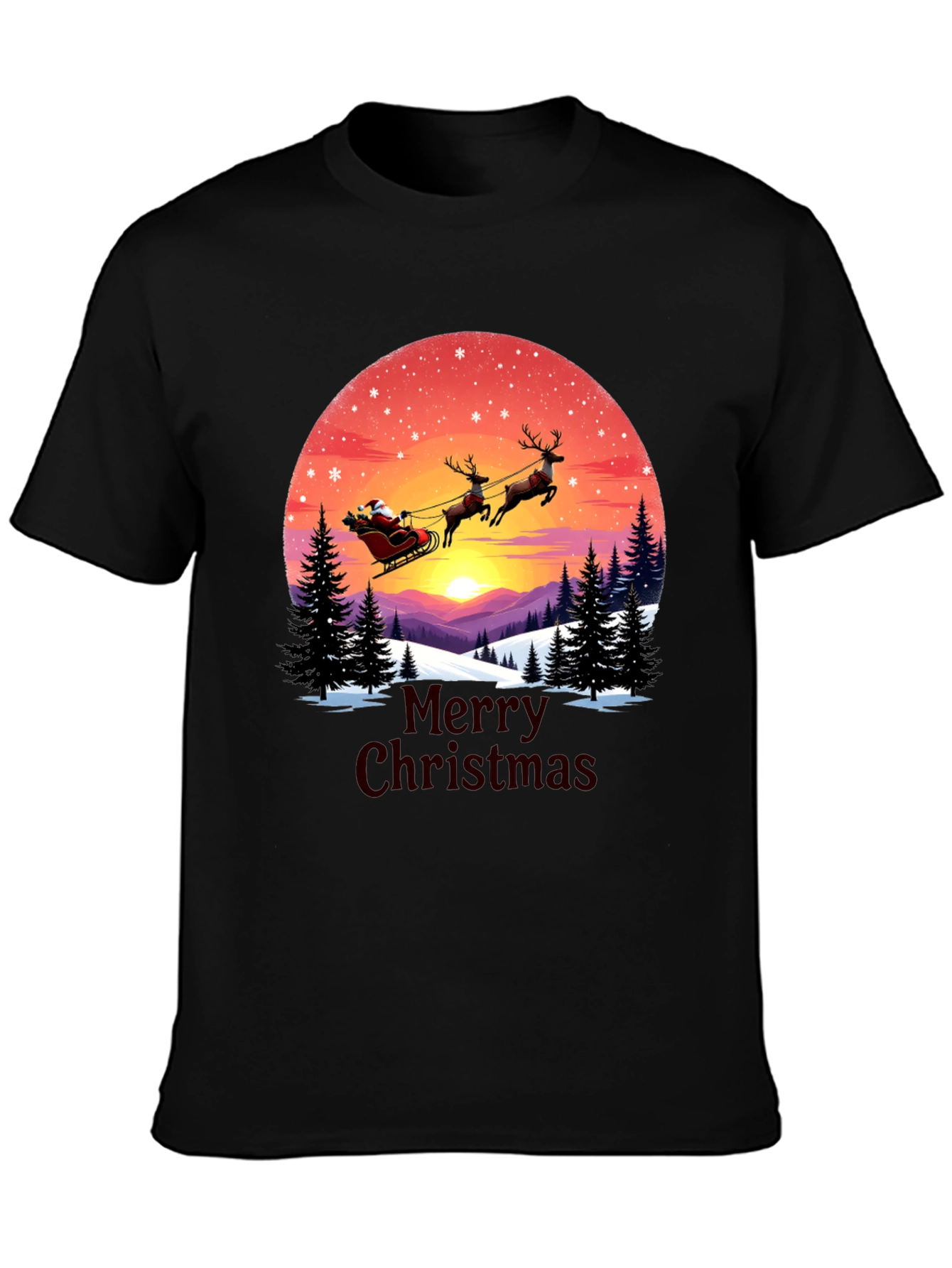 Merry Christmas Santa Sleigh Graphic Tee