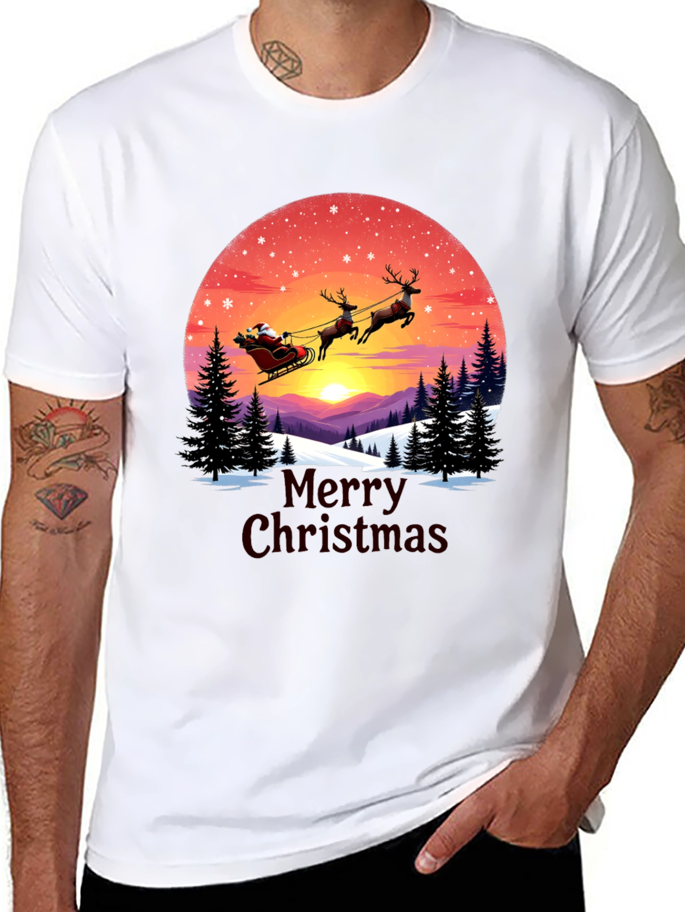 Merry Christmas Santa Sleigh Graphic Tee