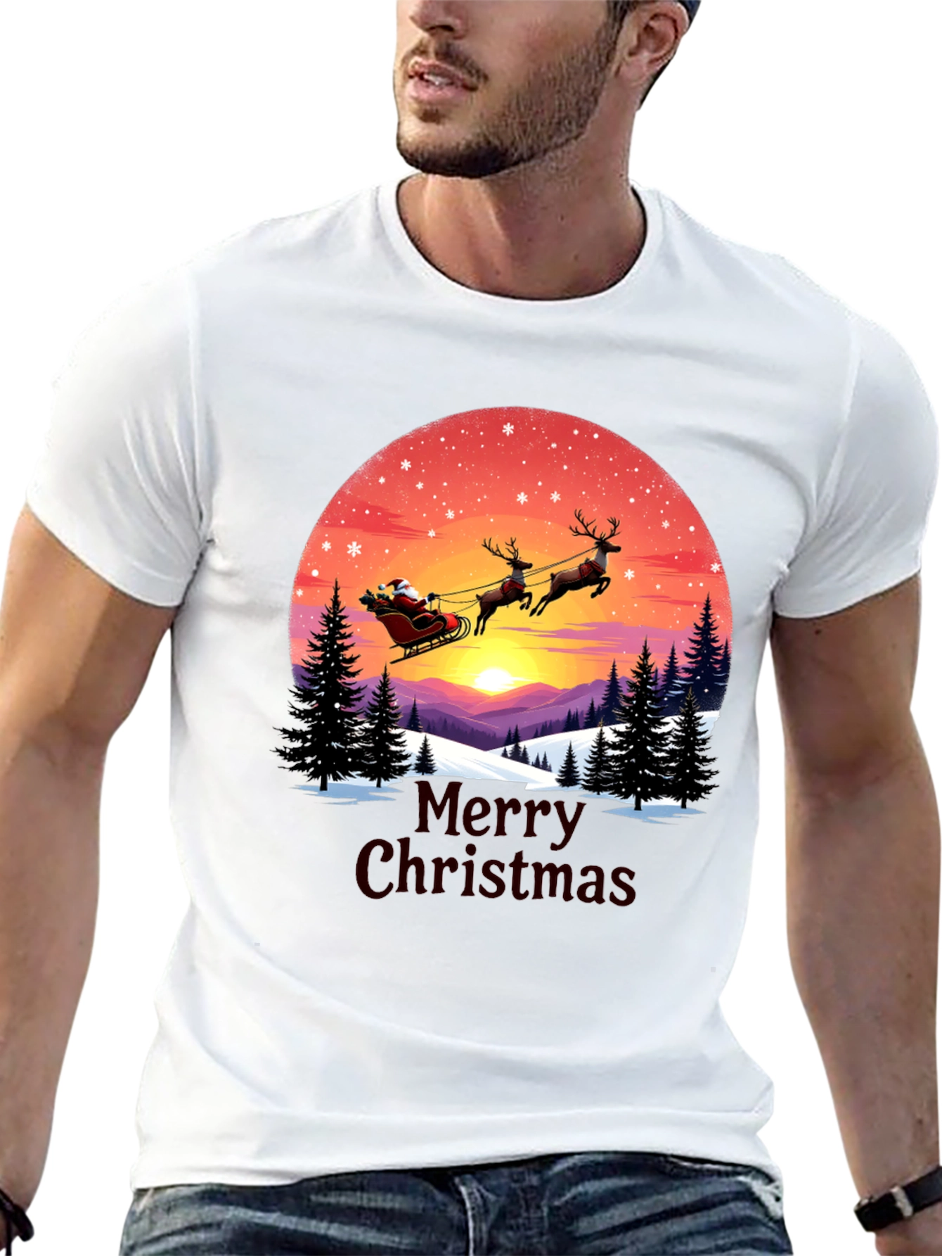 Merry Christmas Santa Sleigh Graphic Tee