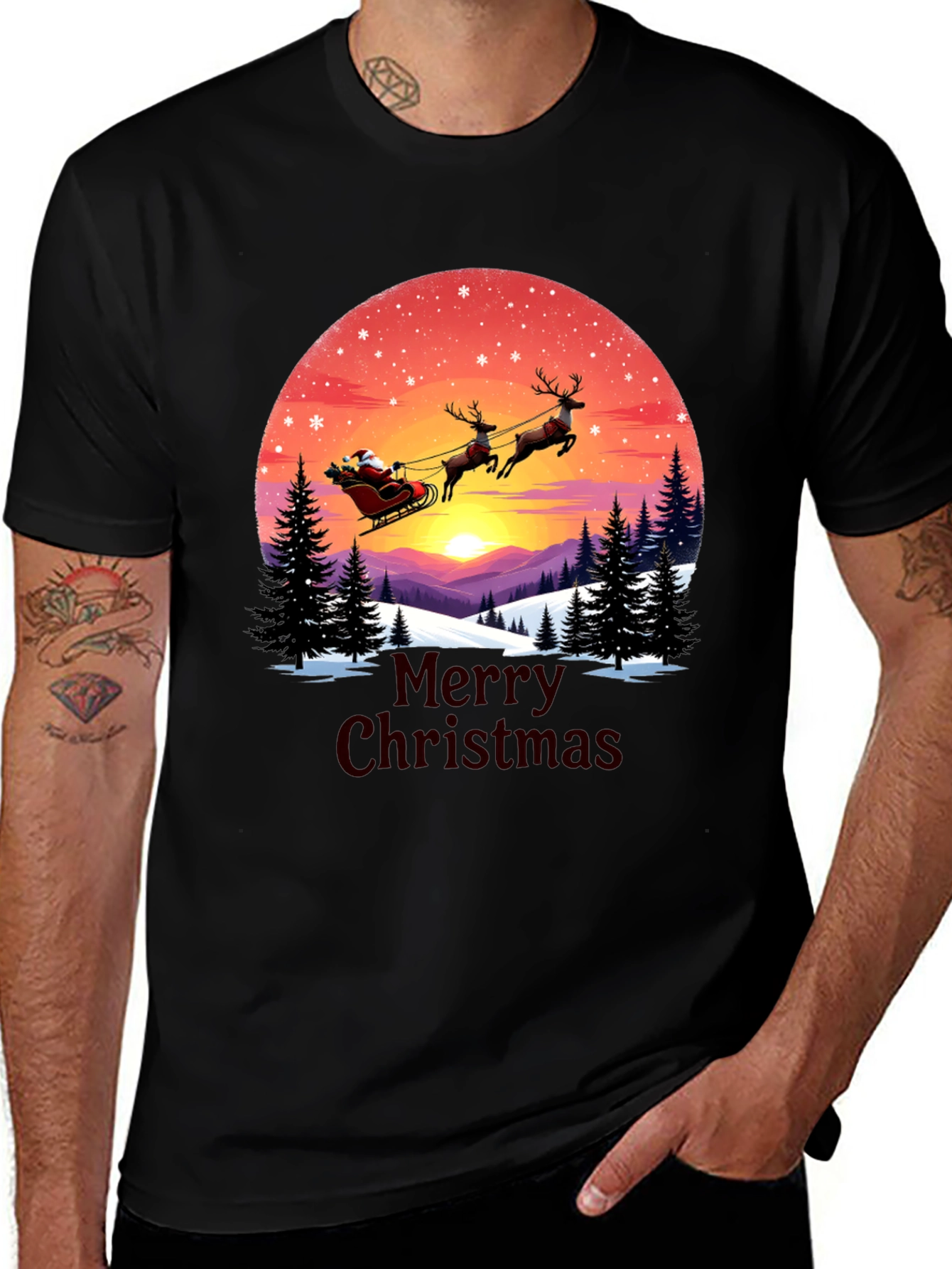 Merry Christmas Santa Sleigh Graphic Tee