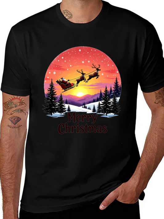 Merry Christmas Santa Sleigh Graphic Tee
