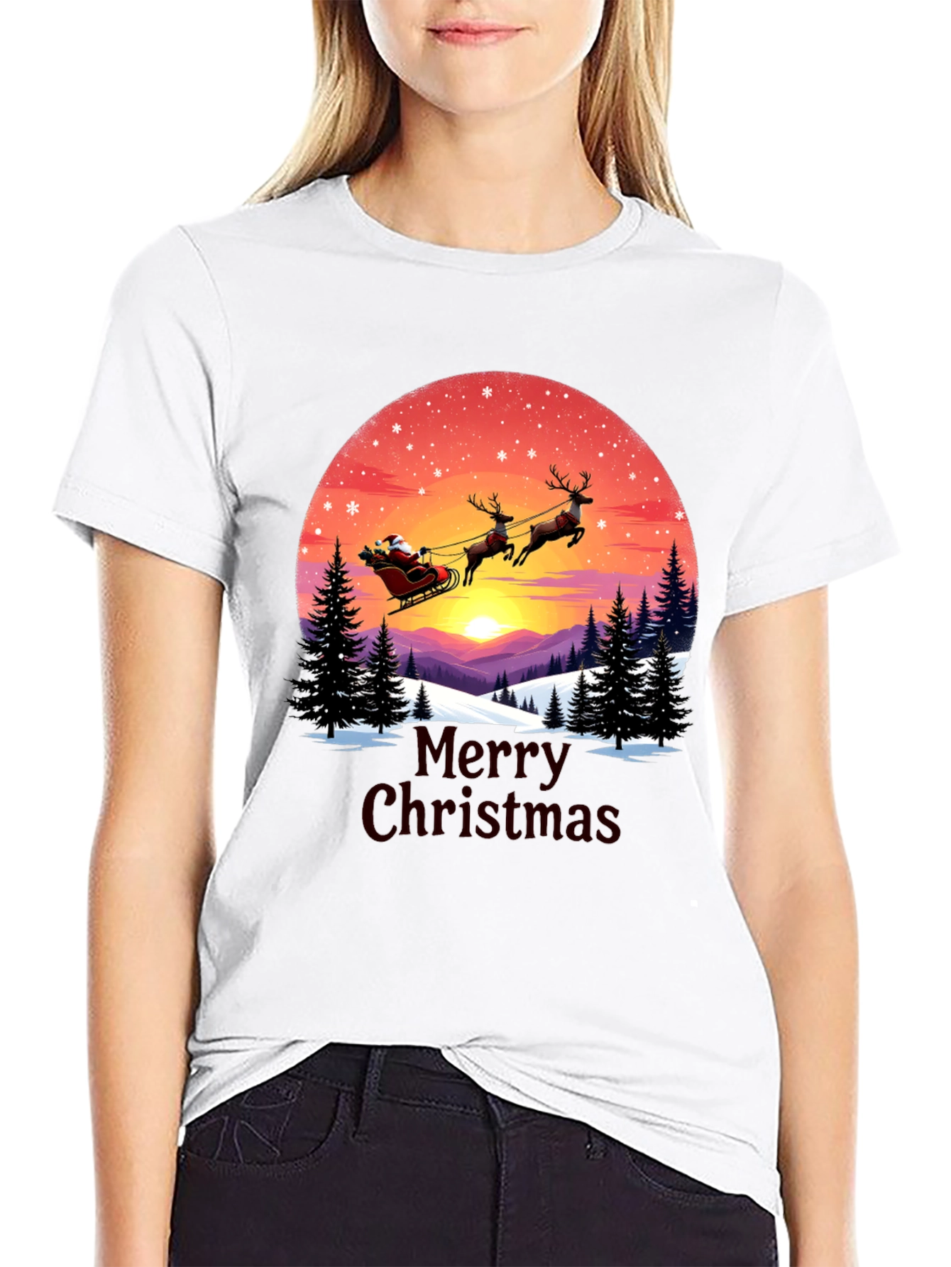Merry Christmas Santa Sleigh Graphic Tee