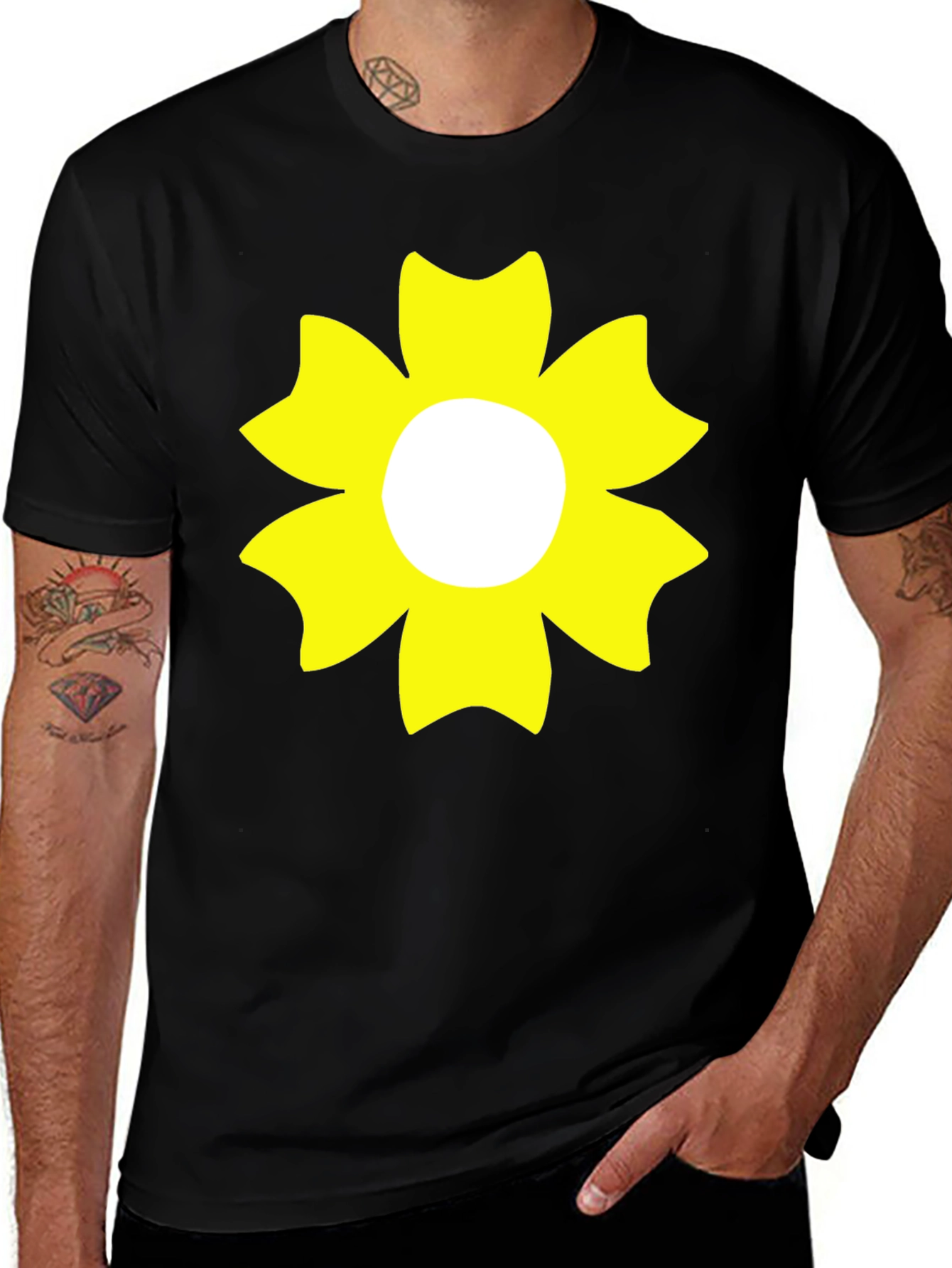 Black T-Shirt with Yellow Flower Design