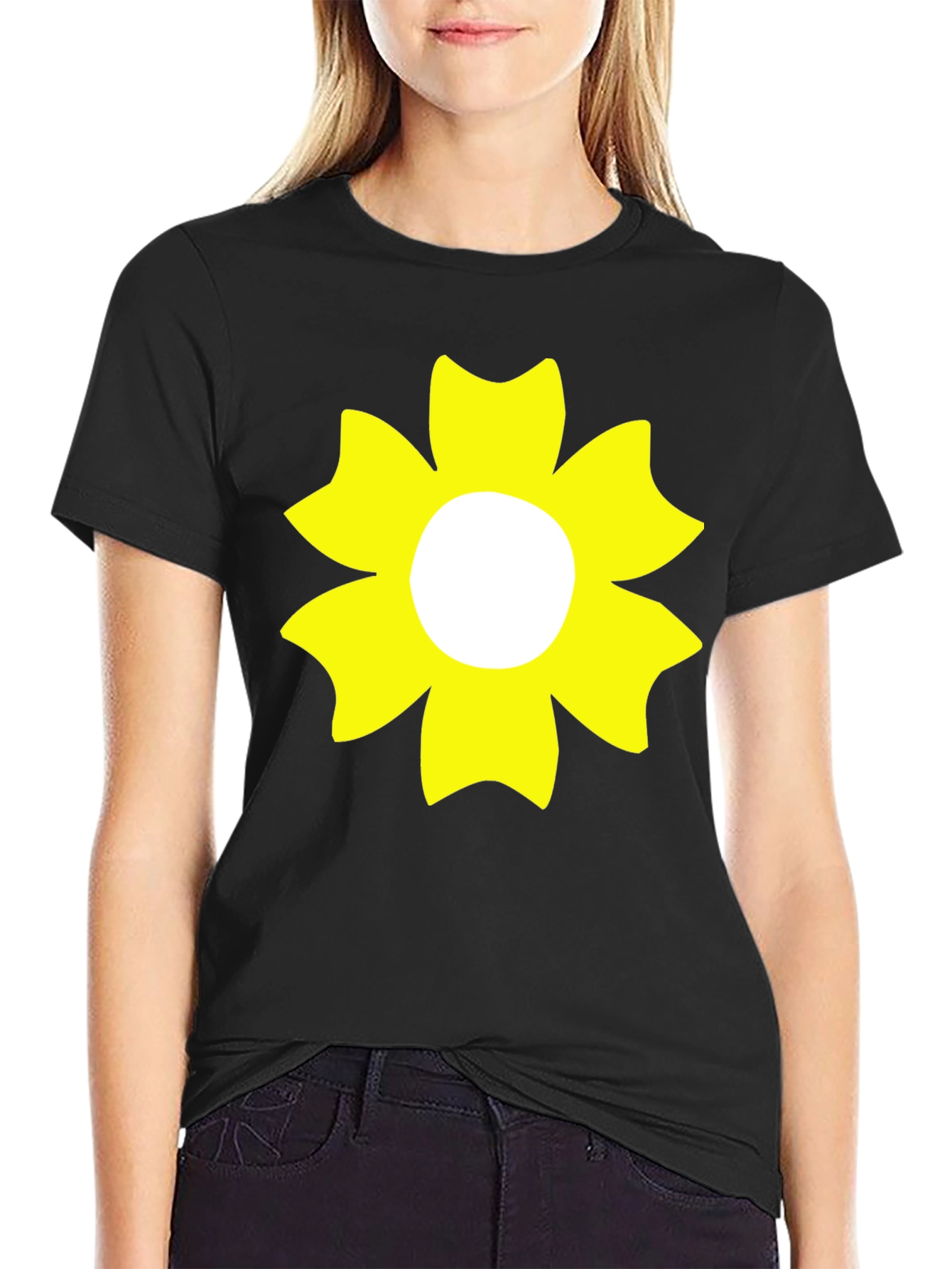 Black T-Shirt with Yellow Flower Design