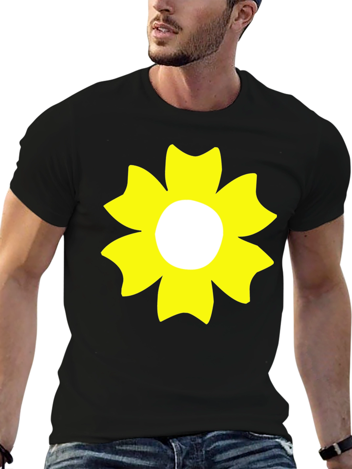 Black T-Shirt with Yellow Flower Design