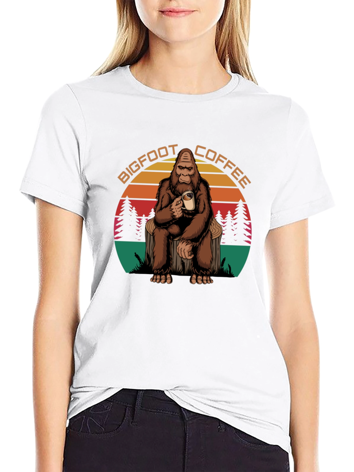 Bigfoot Coffee Graphic Tee - Sasquatch Drinking Coffee T-Shirt