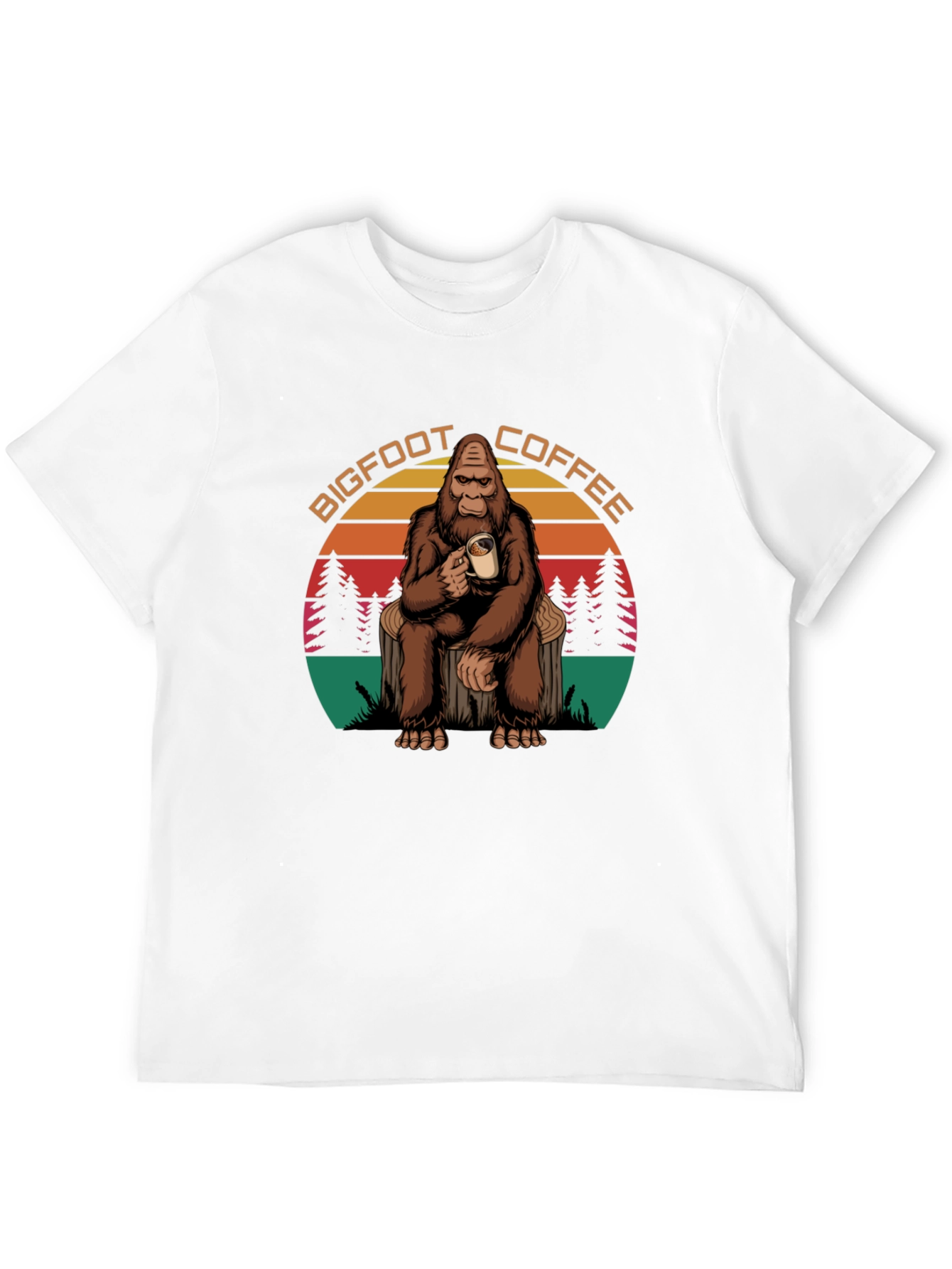 Bigfoot Coffee Graphic Tee - Sasquatch Drinking Coffee T-Shirt