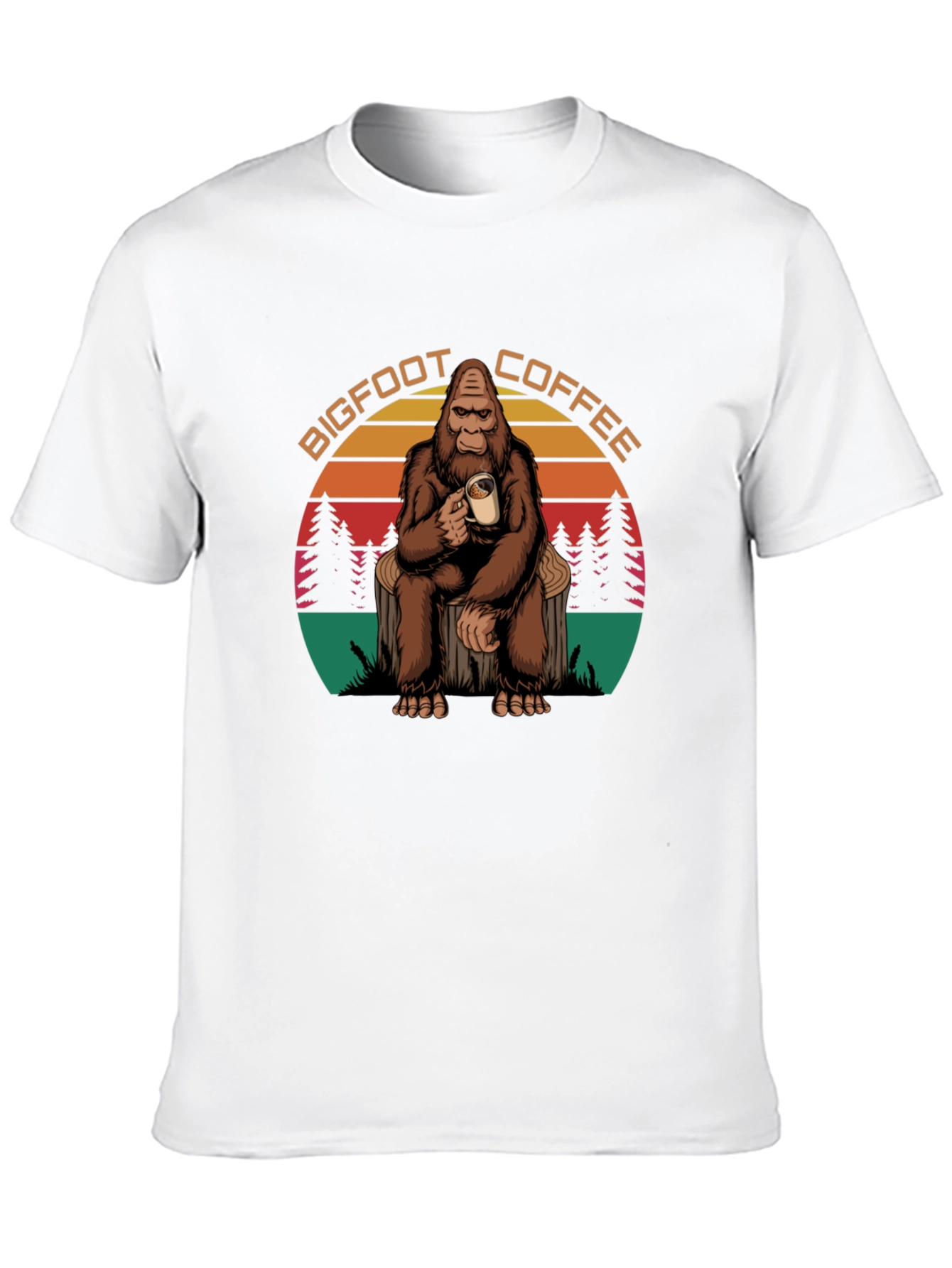 Bigfoot Coffee Graphic Tee - Sasquatch Drinking Coffee T-Shirt
