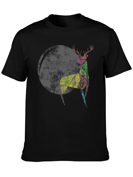 Geometric Deer Graphic Tee - Modern Art Design