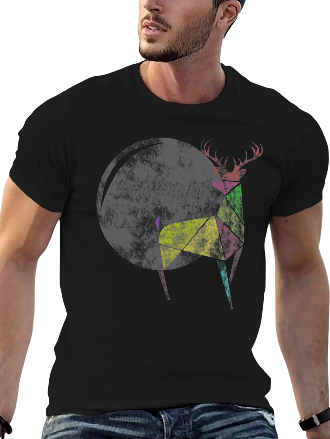 Geometric Deer Graphic Tee - Modern Art Design